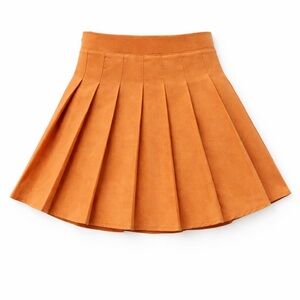 orange pleated mini skirt